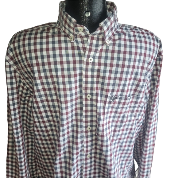 American Eagle Burgundy and Grey Checkered Shirt XL - Picture 2 of 5